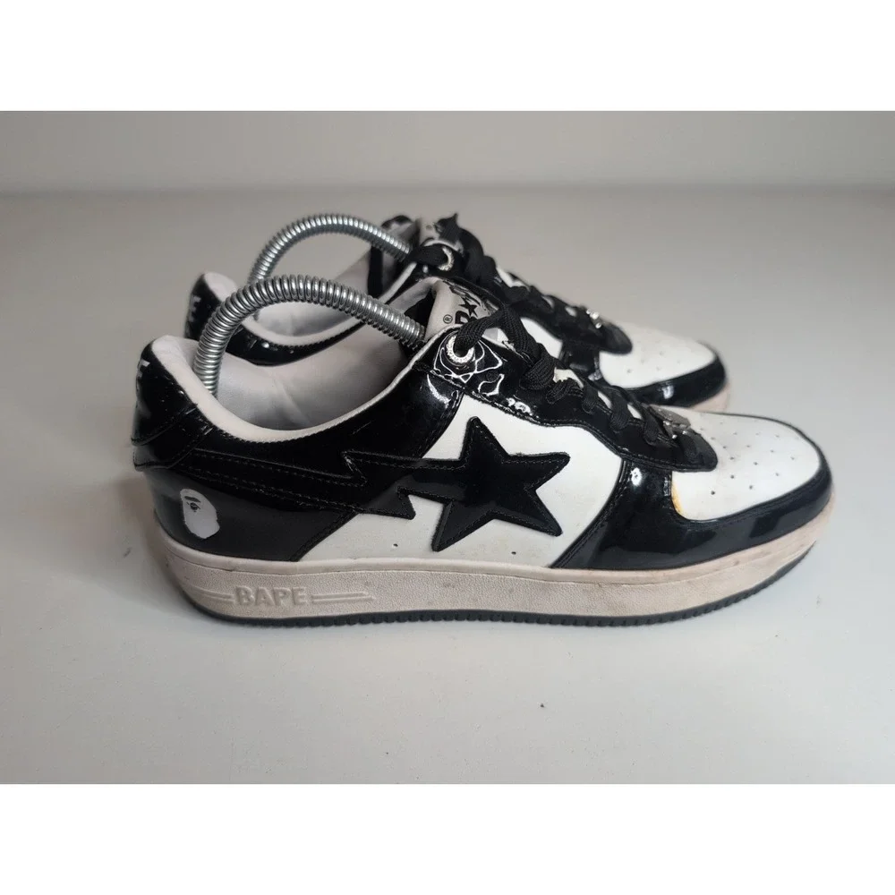 Bathing Ape Bape Sta Sneakers- Black & White- Patent Leather- Y2K Star- Size 7